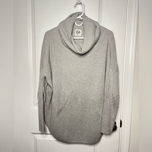 Planet By Lauren G One Size Gray Waffle Knit Cotton Cowl Neck Sweater